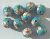 10 10mm Aqua Cloisonné Round Beads